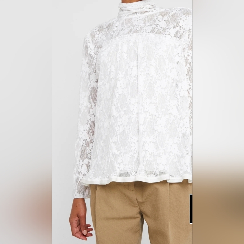 $395 NWT French See by Chloe Crystal White Lace Long Sleeve Top . Size 36 (US 5) - Picture 3 of 15
